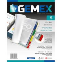 Gemex Pocket Divider Tabs, Ultra Clear/Coloured Tabs, Letter Size, 5/PK