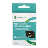 Grand & Toy Sign TZe White Type On Black Label Tape Cassette, 12 mm (1/2") x 8 m