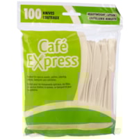 Ustensiles en plastique rigide Café Express, couteaux, blanc, emb. de 100