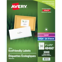 Avery 48460 EcoFriendly Address and Shipping Labels, White, 1" x 2 5/8", 30 Labels/Sheet, 100 Sheets/PK