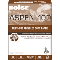 Papier recyclé de choix à usages multiples Aspen 100 Boise, format lettre (8-1/2 po x 11 po), 20 lb, blanc, emb. de 500 feuilles