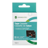 Grand & Toy Sign TZe Black Type On White Label Tape Cassette, 6 mm (1/4") x 8 m