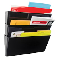 Storex Snap and Stack Wall File Pockets, Black, Legal-Size, 3/PK