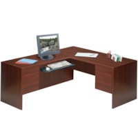 Global Genoa L-Shaped Double-Pedestal Desk, Mahogany, 66" x 30" x 29"