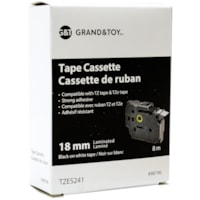 Cassettes de ruban laminés TZ et TZe Grand & Toy, impression noir sur blanc, 18 mm x 8 m (TZ241)