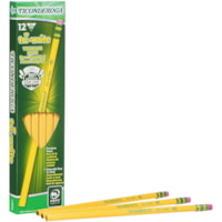 Dixon Ticonderoga Tri-Write Triangular Standard Size Pencils With Eraser, #2 HB, Yellow, 12/BX