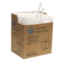 Pailles en papier biodégradable Earth Hugger emballées individuellement, blanc, emb. de 400