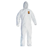 Combinaison de protection contre les liquides et les particules KleenGuard A45 à porter pour préparer et peindre des surfaces, capuchon, conception Reflex, fermeture éclair à l'avant, blanche, TTG, carton de 25