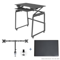 Rocelco 40" Adjustable Desk Converter Bundle with Mobile Floor Stand, Dual-Monitor Arm and Anti-Fatigue Mat