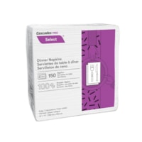 Serviettes de table à 2 épaisseurs pliées 1/8 Select Cascades PRO, blanc, caisse de 3 000 serviettes