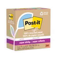 Feuillets super collants Post-it® en papier 100 % recyclé, collection Oasis, 3 po x 3 po, bloc de 70 feuilles, emb. de 5 blocs