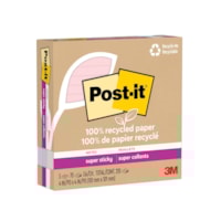 Feuillets super collants Post-it entièrement faits de papier recyclé, collection La vie en pastel, lignés, 4 po x 4 po, bloc de 70 feuilles, emb. de 3