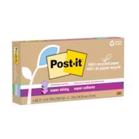 Feuillets éclair super collants pour distributeurs Post-it entièrement faits de papier recyclé, collection Oasis, 3 po x 3 po, bloc de 70 feuilles, emb. de 6