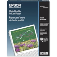 Epson High Quality Color Inkjet Paper - 89 Brightness - 92% Opacity - Letter - 8 1/2" (215.90 mm) x 11" (279.40 mm) - 24 lb (10886.22 g) Basis Weight - Matte - Acid-free - White - 100 / Pack