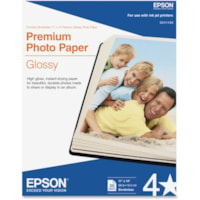 Papier photo S041466 Jet d'encre - Blanc Epson - 92 Luminosité - 97% Opacité - format 11 po (279,40 mm) x 14 po (355,60 mm) - 68 lb (30844,28 g) Poids de Base - Haute brillance - Blanc - 1 / emballage