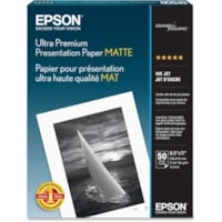 Papier photo S041341 Jet d'encre - Blanc Epson - 104 Luminosité - 94% Opacité - format format lettre - 8 1/2 po (215,90 mm) x 11 po (279,40 mm) - 49 lb (22226,03 g) Poids de Base - Mate - Blanc - 50 / emballage