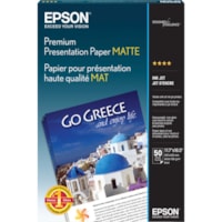 Epson Premium Matte Inkjet Presentation Paper - 97 Brightness - 94% Opacity - A3 - 11 45/64" (297.18 mm) x 16 1/2" (419.10 mm) - 44 lb (19958.06 g) Basis Weight - Matte - White - 50 / Pack