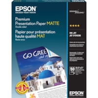 Papier de Présentation S041568 Jet d'encre - Blanc Epson - 103 Luminosité - 91% Opacité - format format lettre - 8 1/2 po x 11 po - 44 lb (19958,06428 g) Grammage - Mate - Double face - Blanc - 50 / emballage