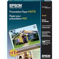 Epson - Papier de présentation à jet d'encre mat - Blanc - 90 Luminosité - 90% Opacité - format lettre - 8 1/2 po (215,90 mm) x 11 po (279,40 mm) - 27 lb (12246,99 g) Poids de Base - Mate - Blanc - 100 / emballage