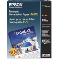 Papier copie et multi-usage S041468 Jet d'encre - Blanc Epson - 97 Luminosité - 94% Opacité - format 11 po (279,40 mm) x 14 po (355,60 mm) - 44 lb (19958,06 g) Poids de Base - Mate - Heavyweight - Blanc - 50 / emballage