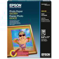 Epson - Papier photo - 92 Luminosité - format lettre - 8 1/2 po (215,90 mm) x 11 po (279,40 mm) - 52 lb (23586,80 g) Poids de Base - Brillant - Blanc - 50 / emballage