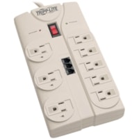 Tripp Lite by Eaton Protect It TLP808TEL 8-Outlets Surge Suppressor - Gray - NEMA 5-15P - 8 x NEMA 5-15R - 1.80 kVA - 2160 J - 120 V AC Input - 120 V AC Output - Fax/Modem/Phone - 8 ft (2.44 m)