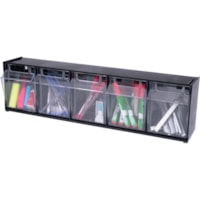 Deflecto Tilt Bin Interlocking Multi-Bin Storage Organizer - 5 Compartment(s) - 6.5" (165.10 mm) Height x 23.6" (600.08 mm) Width x 5.3" (133.35 mm) Depth - Interlockable - Black - Plastic - 1 Each
