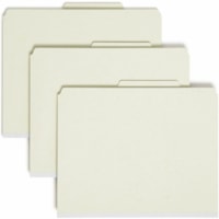 Smead SafeSHIELD 2/5 Tab Cut Letter Recycled Classification Folder - 8 1/2" (215.90 mm) x 11" (279.40 mm) - 3" (76.20 mm) Expansion - 2 x 2S Fastener(s) - 2" (50.80 mm) for Folder - Top Tab Location - Right of Center Tab Position - 3 Divider(s) - 25 pt. (8.80 mm) - Pressboard - Gray, Green - Heavy D