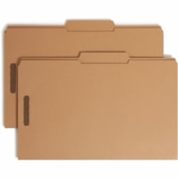 Smead 2/5 Tab Cut Legal Recycled Fastener Folder - 8 1/2" (215.90 mm) x 14" (355.60 mm) - 3/4" (19.05 mm) Expansion - 2 x 2K Fastener(s) - 2" (50.80 mm) for Folder - Top Tab Location - Right of Center Tab Position - 11 pt. (3.87 mm) - 2 Plys - Kraft - Reinforced Tab - 10% Recycled - 50 / Box
