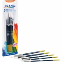 Prang Multipurpose Hobby Brush Set - Assorted - Wood Red Handle - Aluminum Ferrule - 5 / Set