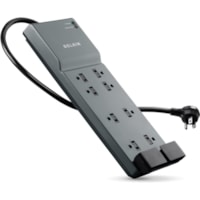 Belkin - Suppresseur/Protecteur de Surtension SurgeMaster - Gris - Angle droit - 8 x Alimentation CA - 1,88 kVA - 3390 J - 125 V CA Entrée - Câble modem/DSL/fax/téléphone, Ligne de câble coaxial - 6 pi (1,83 m)