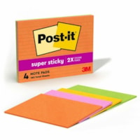 Feuillet adhésif Super Sticky Post-it® - 180 - largeur de drapeau/note 6 po (152,40 mm) x longueur de drapeau/note 8 po (203,20 mm) - Rectangulaires - 45 Feuilles par bloc - Avec ligne - Rose, Citronnade - Papier - Autocollant - 4 / emballage