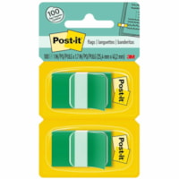 Post-it® Flags - 100 x Green - 1" (25.40 mm) Flag/Note Width x 1 3/4" (44.45 mm) Flag/Note Length - Rectangle - Unruled - Green - Removable - Dispenser Included - 100 / Pack