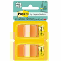 Post-it® Flags - 100 x Orange - 1" (25.40 mm) Flag/Note Width x 1 3/4" (44.45 mm) Flag/Note Length - Rectangle - Unruled - Orange - Removable, Tab - Dispenser Included - 100 / Pack