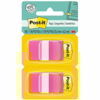 Post-it® Flags - 100 x Bright Pink - 1" (25.40 mm) Flag/Note Width x 1 3/4" (44.45 mm) Flag/Note Length - Rectangle - Unruled - Pink - Removable, Self-adhesive - Dispenser Included - 100 / Pack