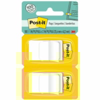 Post-it® Flags - 100 - 1" (25.40 mm) Flag/Note Width x 1 3/4" (44.45 mm) Flag/Note Length - Rectangle - Unruled - White - Removable, Self-adhesive - Dispenser Included - 100 / Pack