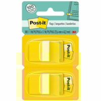 Post-it® Flags - 100 x Yellow - 1" (25.40 mm) Flag/Note Width x 1 3/4" (44.45 mm) Flag/Note Length - Rectangle - Unruled - Yellow - Removable, Self-adhesive - Dispenser Included - 100 / Pack