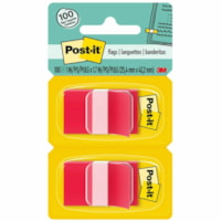 Post-it® Flags - 100 - 1" (25.40 mm) Flag/Note Width x 1 3/4" (44.45 mm) Flag/Note Length - Rectangle - Unruled - Red - Removable, Self-adhesive - Dispenser Included - 100 / Pack