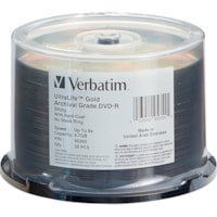Verbatim - DVD enregistrable UltraLife 95355 - DVD-R - 8x - 4,70 Go - 50 emballage Broche - Doré - 2 Heure Temps maximum d'enregistrement