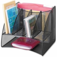 Safco Onyx Mesh Corner Organizer - 13" (330.20 mm) Height x 15" (381 mm) Width x 11" (279.40 mm) Depth - Desktop - Black - Steel - 1 Each