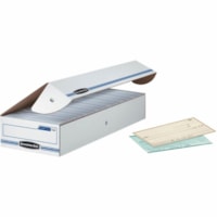 Bankers Box STOR/FILE Check Storage Boxes - Internal Dimensions: 9" (228.60 mm) Width x 24" (609.60 mm) Depth x 4" (101.60 mm) Height - External Dimensions: 9.3" (234.95 mm) Width x 25" (635 mm) Depth x 4.1" (104.90 mm) Height - 650 lb - Flip Top Closure - Light Duty - Stackable - White, Blue - For 