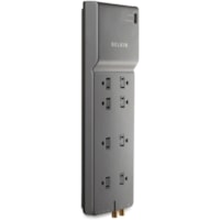 Belkin - Suppresseur/Protecteur de Surtension BE108230-12 - Noir - Angle droit - 8 x Alimentation CA - 1,88 kVA - 3390 J - 125 V CA Entrée - Câble modem/DSL/fax/téléphone, Ligne de câble coaxial - 12 pi (3,66 m)