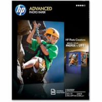 HP Advanced Glossy Photo Paper - Letter - 8 1/2" (215.90 mm) x 11" (279.40 mm) - 66 lb (29937.10 g) Basis Weight - Glossy - Water Resistant, Smear Resistant, Smudge Resistant, Quick Drying - White - 50 / Pack