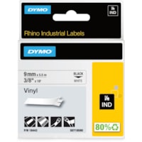 Dymo - Étiquettes de cartouche de données RhinoPRO - largeur de 23/64 po (9 mm) x longueur de 18 3/64 pi (5,5 m) - Permanent Adhésif - Rectangulaires - Transfert thermique - Noir sur blanc - Vinyle - Résistant aux rayures, Résistant à l'huile - 1 chaque