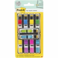 languette Post-it® - largeur de drapeau/note 1/2 po (12,70 mm) - Rectangulaires, Flèche - Non ligné - Rouge, Bleu, Jaune, Vert, Pourpre, Rose, Bleu, Rouge, Jaune - Amovible, Autocollant - Distribluteur inclus - 328 / emballage