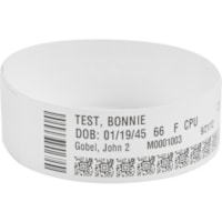 Zebra Wristband Polypropylene 1 x 6in Direct Thermal Zebra Z-Band Direct 1 in core - 1" (25.40 mm) Width x 6" (152.40 mm) Length - Permanent Adhesive - Direct Thermal - White - Polypropylene - Tamper Evident, Adhesive Closure, Latex-free, Scannable, Perforated - 350 / Roll - 6 / Roll