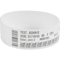 Zebra Wristband Polypropylene 0.75 x 11in Direct Thermal Zebra Z-Band Direct 1 in core - 3/4" Width x 11" Length - Permanent Adhesive - Direct Thermal - White - Polypropylene - 200 / Roll - Tamper Evident, Adhesive Closure, Latex-free, Scannable, Perforated - 6 / Roll