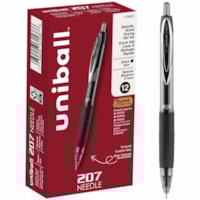 uniball(tm) 207 Needle Gel Pens - 0.7 mm (0.03") Medium Needle Pen Point - Retractable - Black Ink - Black Barrel - 1 Dozen