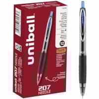 uniball(tm) 207 Needle Gel Pens - 0.7 mm (0.03") Medium Needle Pen Point - Retractable - Blue Ink - Blue Barrel - 1 Dozen