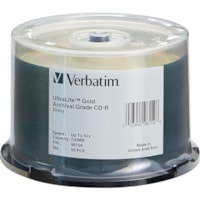 Verbatim CD-R 700MB 52X UltraLife Gold Archival Grade with Branded Surface - 50pk Spindle - 700MB - 50 Pack